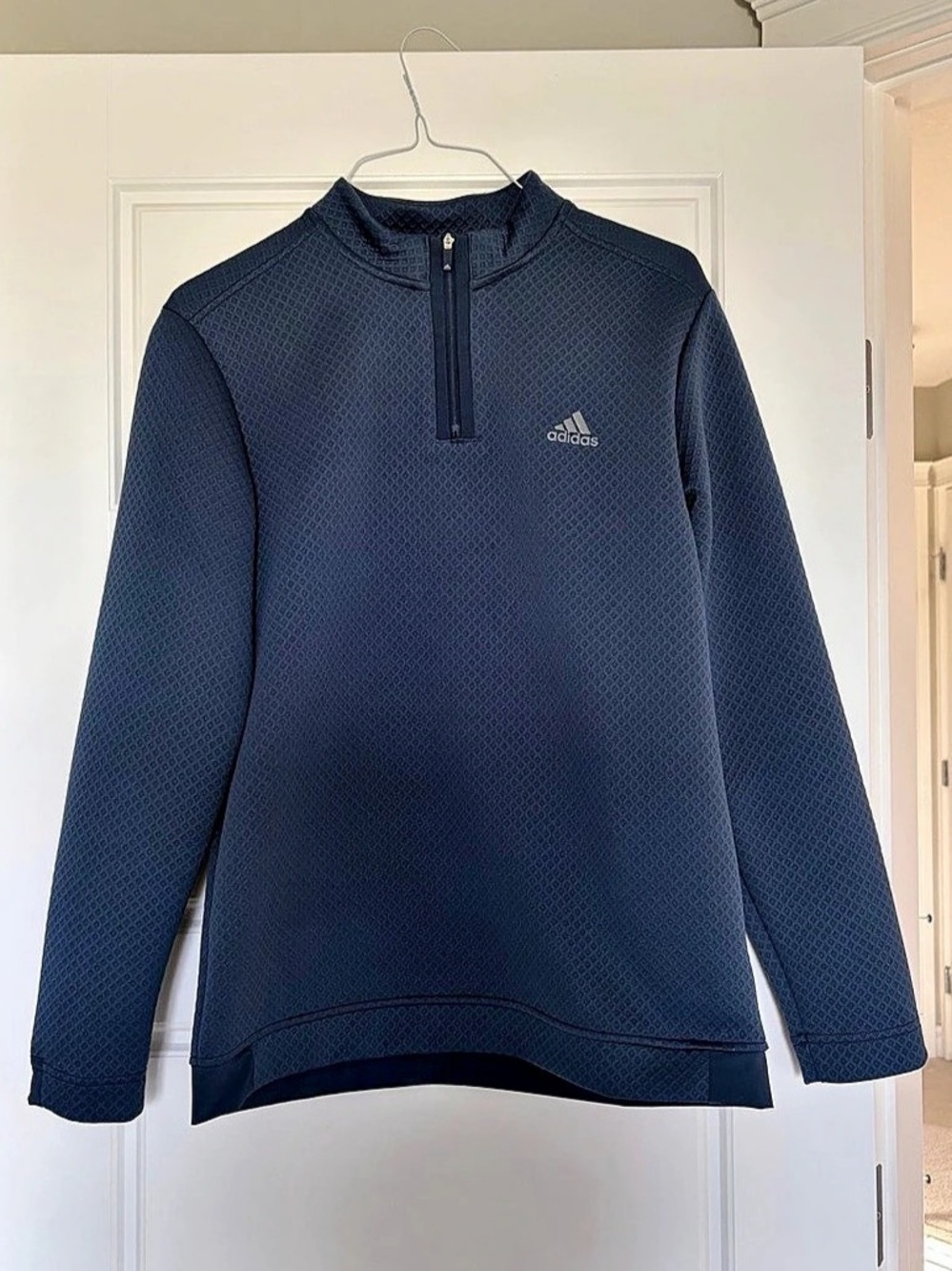 adidas Waffle Texture Quarter Zip Pullover Men's Medium Blue